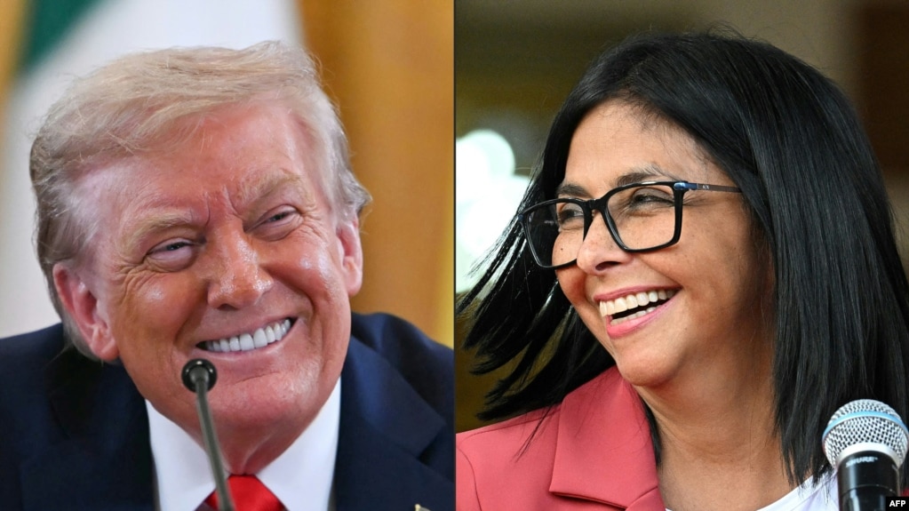 Combo de imágenes del presidente de Estados Unidos, Donald Trump, y la presidenta interina de Venezuela, Delcy Rodríguez.