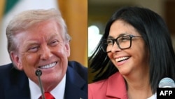 Combo de imágenes del presidente de Estados Unidos, Donald Trump, y la presidenta interina de Venezuela, Delcy Rodríguez. 
