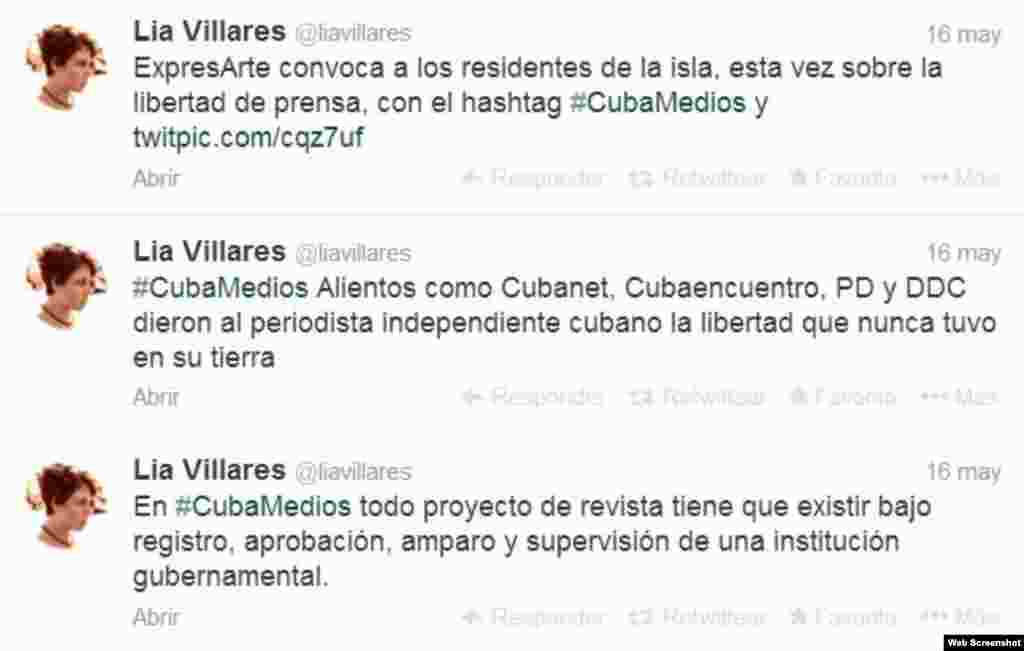 Reportes en twitter de una bloguera cubana radicada en La Habana.
