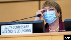 Alta Comisionada Michele Bachelet durante apertura del Consejo de Derechos Humanos de la ONU. (MARTIAL TREZZINI / POOL / AFP)