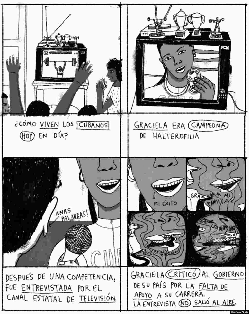 "Graciela", (II) historieta de la serie “Unas vidas cubanas”, del ilustrador mexicano Joan X. Vázquez. Cortesía Amnistía Internacional.