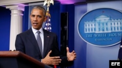  Barack Obama, durante una conferencia de prensa en la Casa Blanca, Washington.