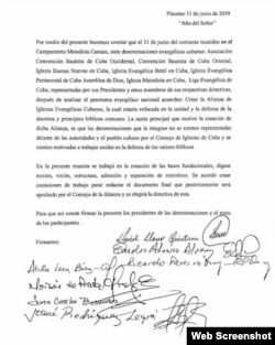 Acta fundacional de la Alianza de Iglesias Evangélicas Cubanas. (Protestante Digital)