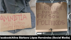 Carteles por la liberación de todos los presos políticos en Cuba. 