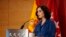 Isabel Díaz Ayuso, presidenta de la Comunidad de Madrid, en una conferencia de prensa el 8 de octubre del 2020 (Comunidad de Madrid / AFP).