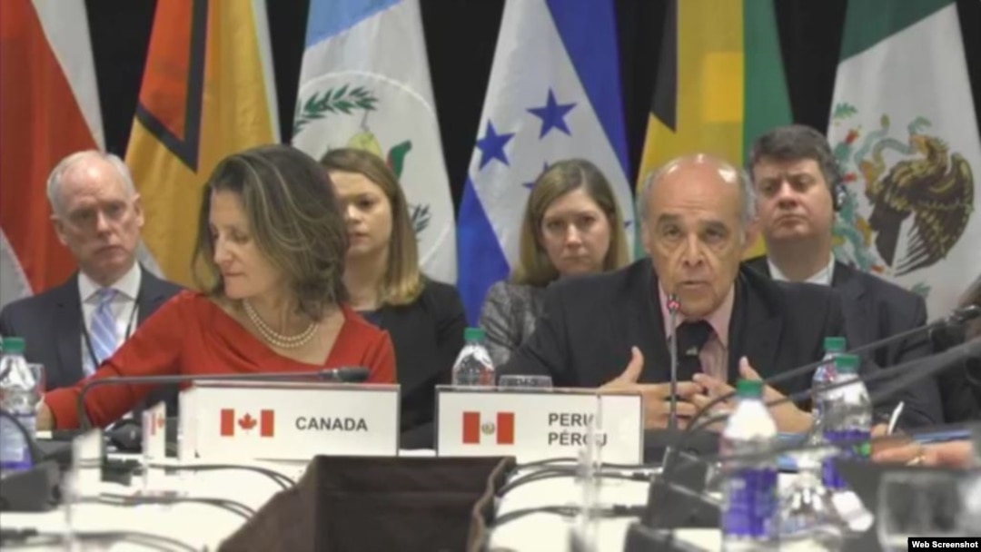 Cancilleres de países miembros del Grupo de Lima, reunidos en Toronto, Canadá