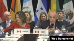 Cancilleres de países miembros del Grupo de Lima, reunidos en Toronto, Canadá