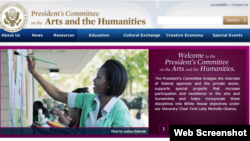 Imagen de pantalla de la web del Comité Presidencial para las Artes y las Humanidades de EEUU.