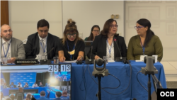 Meudy Osio, viuda concejal opositor Fernando Albán, muerto en 2018 mientras permanecía bajo custodia del SEBIN, en Venezuela, durante audiencia ante la CIDH en Washington. (OCB)