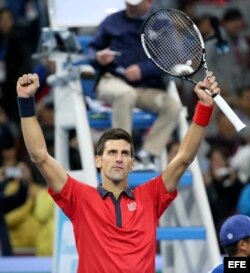 Djokovic celebra su victoria frente a Ferrer.