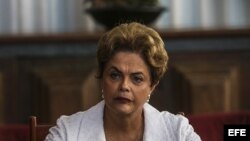 Rueda de prensa de Dilma Rousseff el viernes 13 de mayo de 2016, en el Palacio de Alvorada, en Brasilia (Brasil). 
