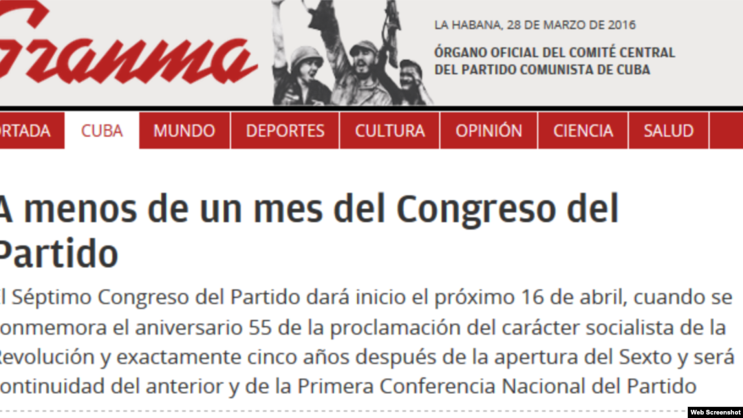 "Granma" reitera que el congreso comunista será en abril.