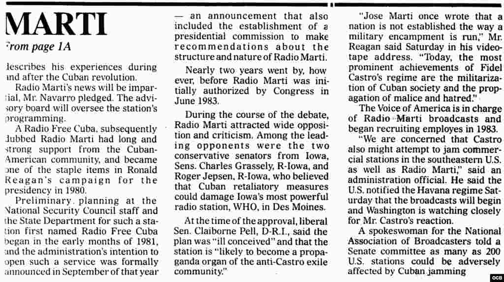 Tras cuatro años pospuesta, Radio Free Cuba, sale al aire hoy. (Continuación The Washington Times)