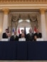 Rubio junto al consejero del Departamento de Estado Daniel Holler, el embajador de Israel en EEUU, Yechiel Leiter, y la embajadora del Líbano en EEUU, Nada Hamadeh, en el Departamento de Estado en Washington D. C. el 26 de junio de 2026. REUTERS/Ken Cedeno