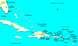 La estrella marca la posición de St. John, Islas Vírgenes de EEUU.