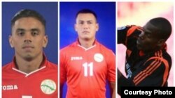 Deportistas cubanos que abandonaron su selección en la Copa Oro de la Concacaf: Darío Suárez, Keiler García y Arael Argüelles (i-d).