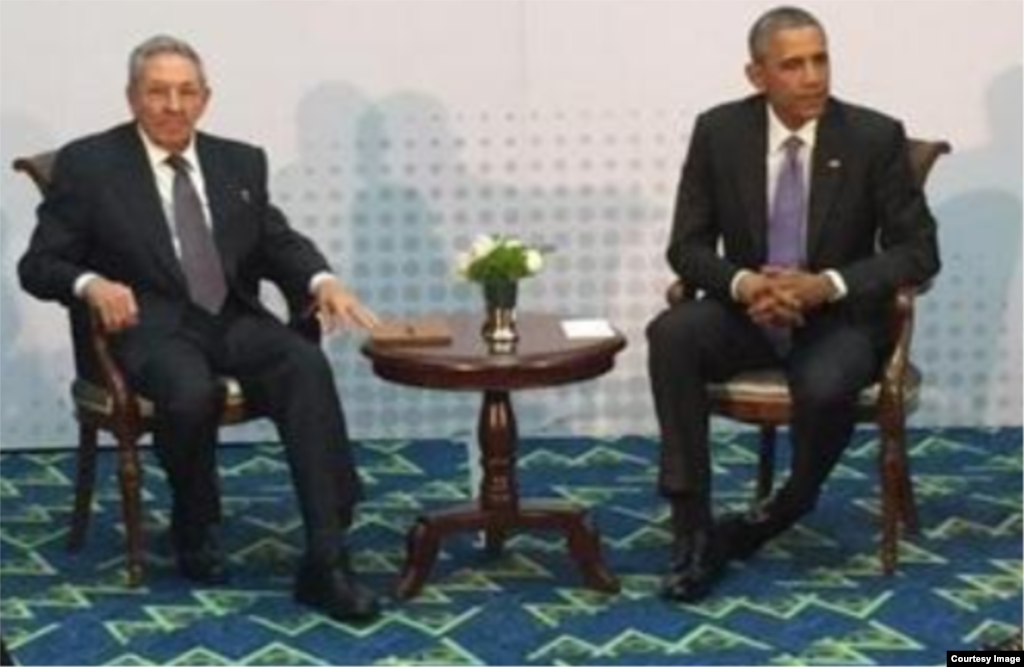 Encuentro de Raúl Castro y Barack Obama.