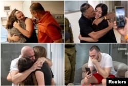 Desde arriba a la izquierda los ex rehenes Almog Meir Jan, Noa Argamani, Andrey Kozlov y Shlomi Ziv secuestrados por el grupo islamista palestino Hamás en Gaza y rescatados más de ocho meses después Foto Ejército israelí vía Reuters