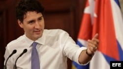 El primer ministro de Canadá, Justin Trudeau, ofrece una conferencia en el Aula Magna de la Universidad de La Habana.