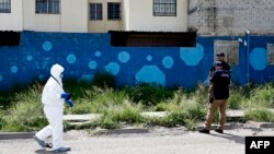 Una investigación forense donde se hallaron bolsas con los restos de una persona atada y envuelta, en un canal de agua en Tlajomulco de Zúñiga, estado de Jalisco, México, el 27 de julio de 2026. (Foto de ULISES RUIZ / AFP)