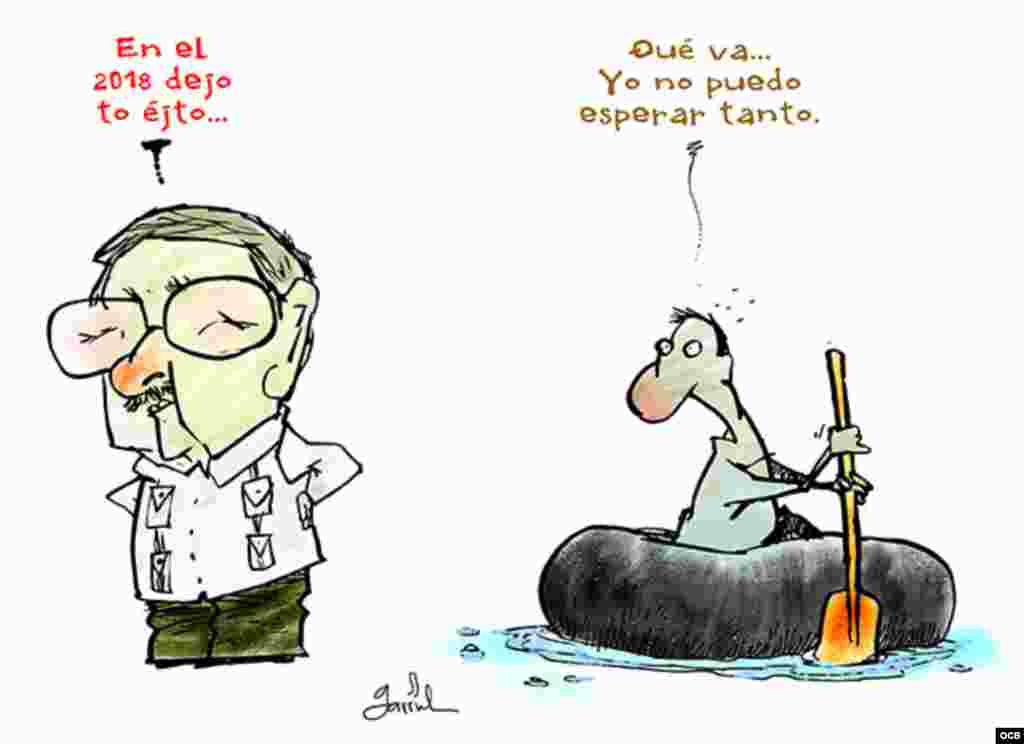 Garrincha cartoon about Castro and cuban rafters.