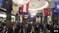 Ambiente en un conocido hotel madrileño, durante el seguimiento de las elecciones estadounidenses.