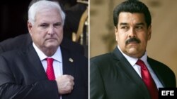 El presidente de Venezuela, Nicolás Maduro (d) y el presidente de Panamá, Ricardo Martinelli