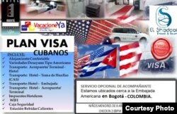 Oferta de la agencia colombiana VacacioneYa para cubanos solicitantes de visas de EEUU.