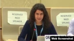 Rosa Salazar, representante de United Nation Watch, durante su intervención sobre Cuba ante el Consejo de Derechos Humanos de Naciones Unidas.