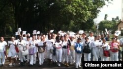 Reporta Cuba. Damas de Blanco y activistas pro DDHH, durante acción de la campaña #TodosMarchamos; 20 de diciembre. Foto: Ángel Moya.