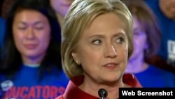 Hillary Clinton habla a sus simpatizantes tras derrotar a Bernie Sanders en los caucus de Nevada.Foto Archivo