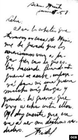 Carta de Fidel Castro a Celia Sánchez, el 5 de junio de 1958.