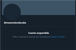 El perfil apagado de la Mes Redonda tras el bloqueo de Twitter por incumplir las reglas de la red social.