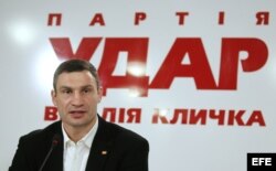 El campeón mundial de los pesos pesados de boxeo y líder de la recién fundada Alianza Democrática Ucraniana por las Reformas (UDAR), Vitaly Klitschko, en Kiev, Ucrania.
