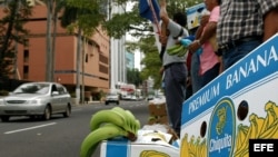 Trabajadores bananeros realizan protesta. Foto de archivo.