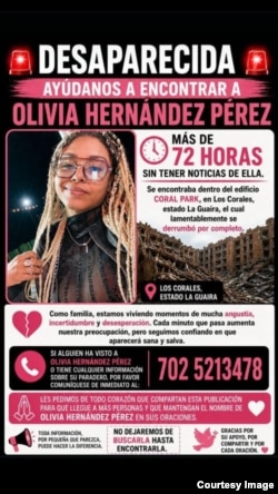 Mensaje de familiares y amigos que se han movilizado para encontrar a Olivia Hernández Pérez.