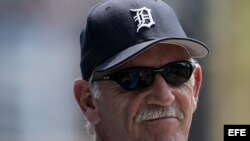 El entrenador de los Tigres de Detroit Jim Leyland.