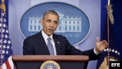 El presidente de Estados Unidos, Barack Obama, anuncia la dimisión del secretario de Asuntos de veteranos, Eric Shinseki.