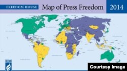 Mapa de la liberta de prensa en el mundo según Freedom House.