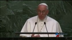 El Papa Francisco habla a los lideres mundiales reunidos en las Naciones Unidas