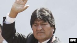 El presidente de Bolivia, Evo Morales, asistió el viernes 8 de marzo de 2013, a las exequias del presidente de Venezuela, Hugo Chávez, en Caracas (Venezuela).