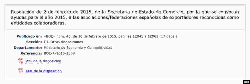 Ministerio de Economía y Competitividad (a organizaciones y deferaciones exportadoras)