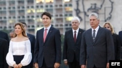 El primer ministro canadiense junto a Díaz Canel durante su visita oficial a Cuba en 2016.