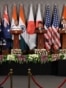 El secretario de Estado, Marco Rubio; y los cancilleres de Australia, Penny Wong; de Japón, Toshimitsu Motegi; e India, Subrahmanyam Jaishankar, en conferencia de prensa conjunta en la Hyderabad House, en Nueva Delhi, India, el 26 de mayo de 2026. REUTERS/Adnan Abidi