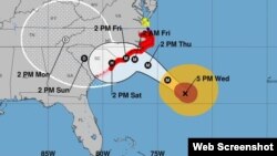 Pronóstico de trayectoria del huracán Florence, miércoles 5:00 pm. (NHC)