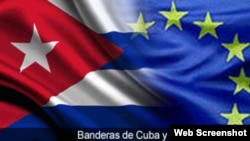 The Cuban flag and the European Union flag
