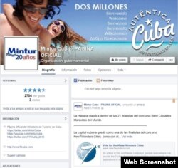 Página de Facebook del Ministerio de Turismo de Cuba donde invita a votar por La Habana en Internet.