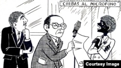 Eduardo Chibás, entre Chicharito y Sopeira. Caricatura de los años cuarenta. 