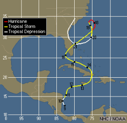 La errática trayectoria del huracán Gordon en 1994.