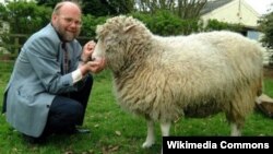 La oveja Dolly junto a su creador, Ian Wilmut.